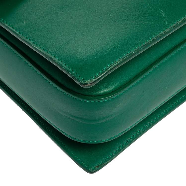 Pre Owned Saint Laurent Green Leather Medium Lulu Shoulder Bag