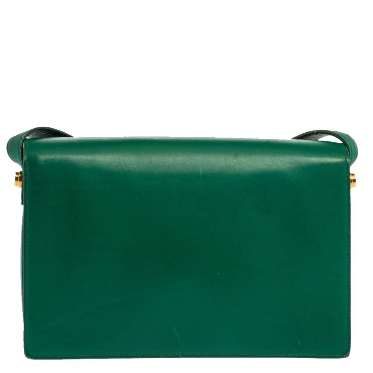 Pre Owned Saint Laurent Green Leather Medium Lulu Shoulder Bag