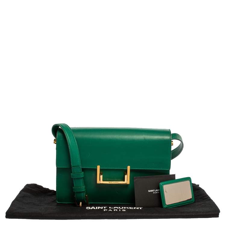 Pre Owned Saint Laurent Green Leather Medium Lulu Shoulder Bag