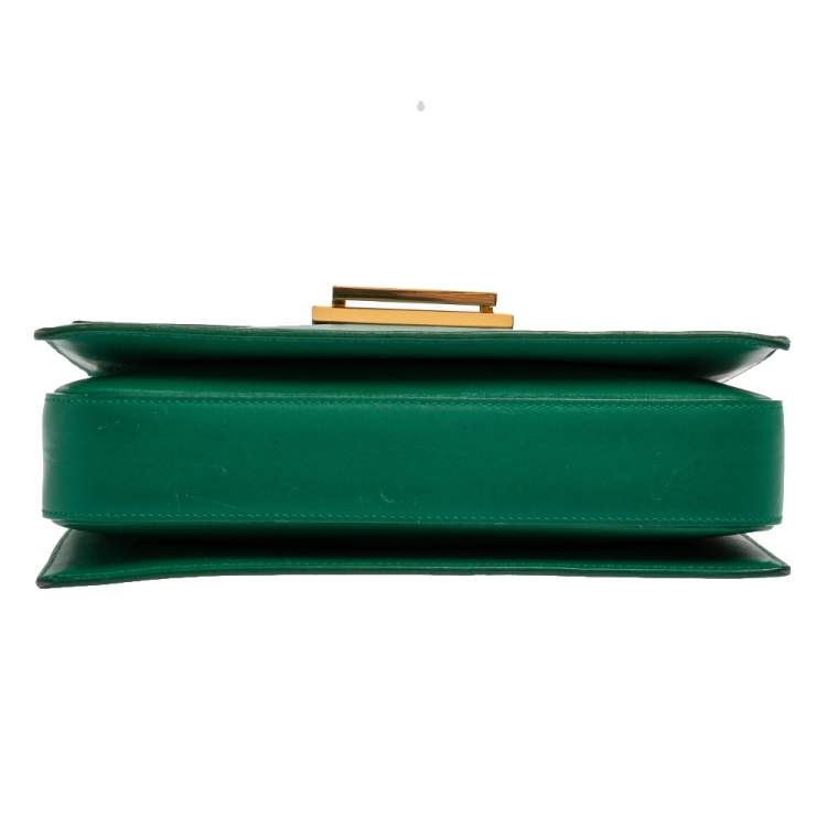 Pre Owned Saint Laurent Green Leather Medium Lulu Shoulder Bag