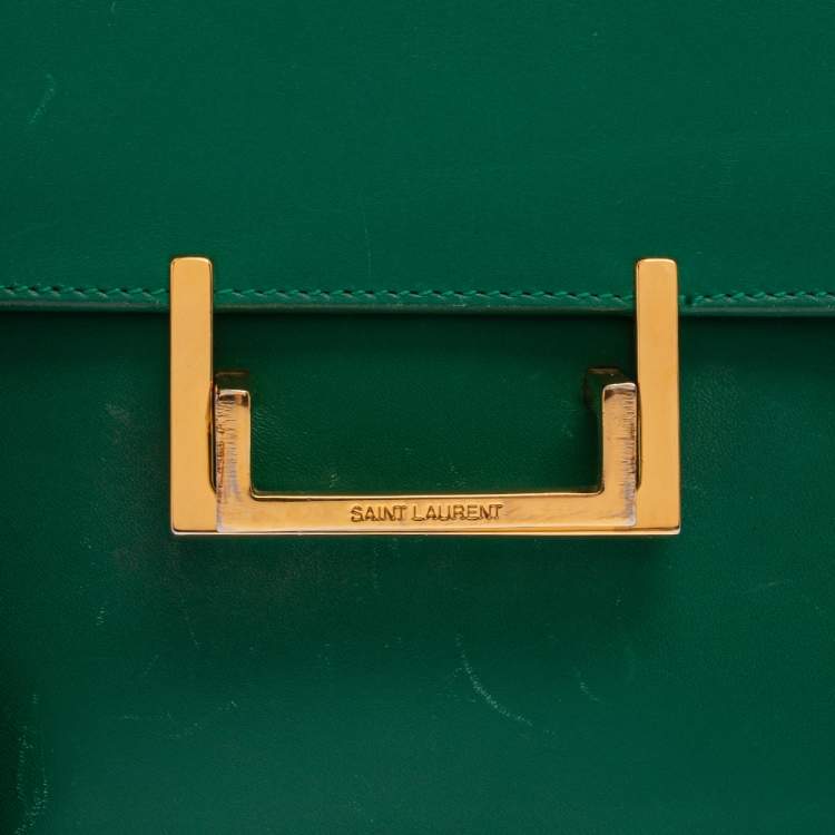 Pre Owned Saint Laurent Green Leather Medium Lulu Shoulder Bag