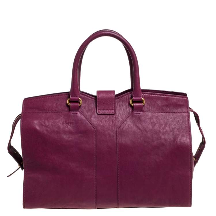 Pre Owned Yves Saint Laurent Burgundy Leather Medium Cabas Y-Ligne Tote