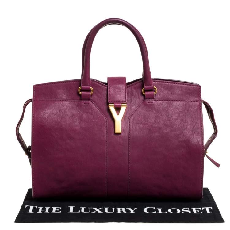 Pre Owned Yves Saint Laurent Burgundy Leather Medium Cabas Y-Ligne Tote