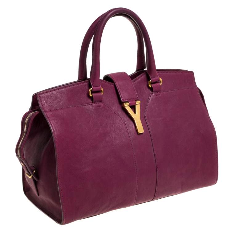 Pre Owned Yves Saint Laurent Burgundy Leather Medium Cabas Y-Ligne Tote