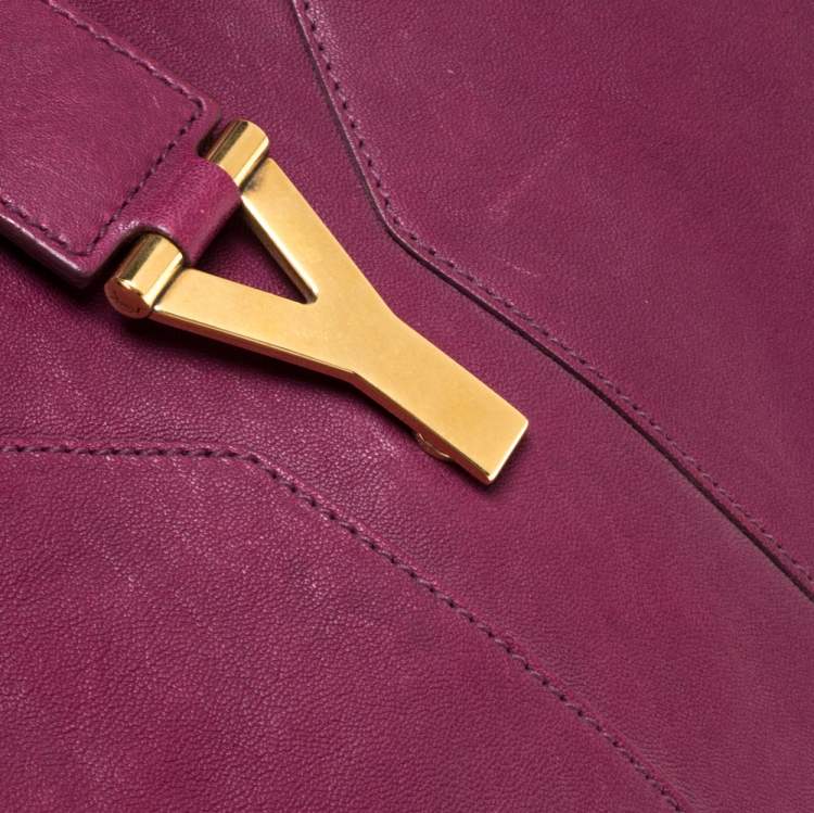 Pre Owned Yves Saint Laurent Burgundy Leather Medium Cabas Y-Ligne Tote