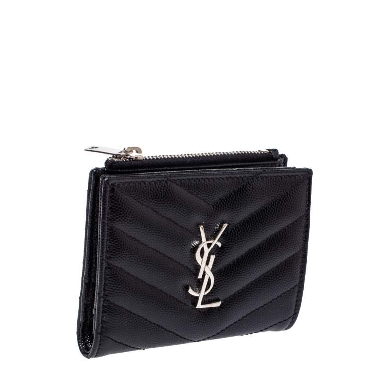 Pre Owned Saint Laurent Black Matelassé Leather Monogram Wallet