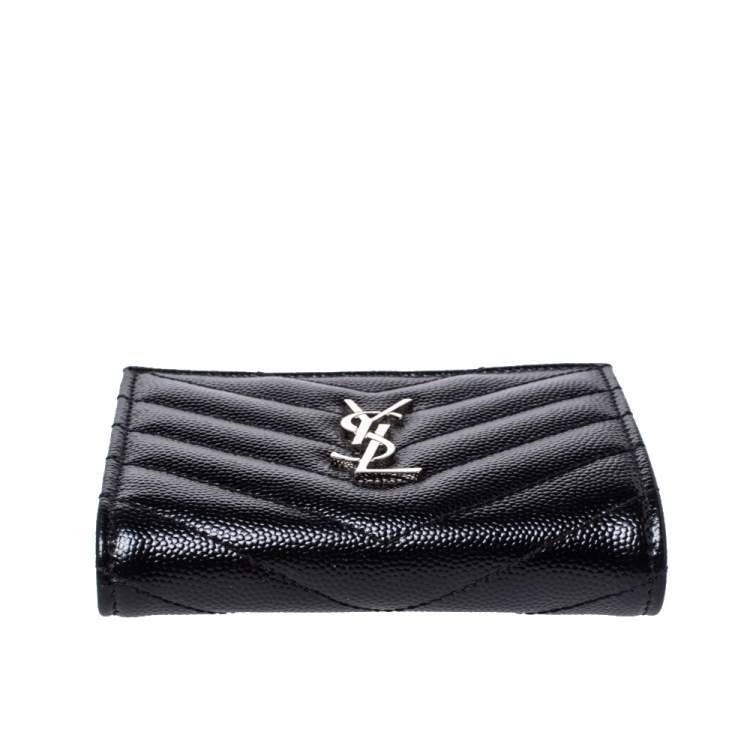 Pre Owned Saint Laurent Black Matelassé Leather Monogram Wallet