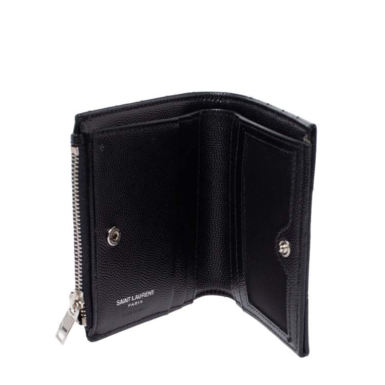 Pre Owned Saint Laurent Black Matelassé Leather Monogram Wallet