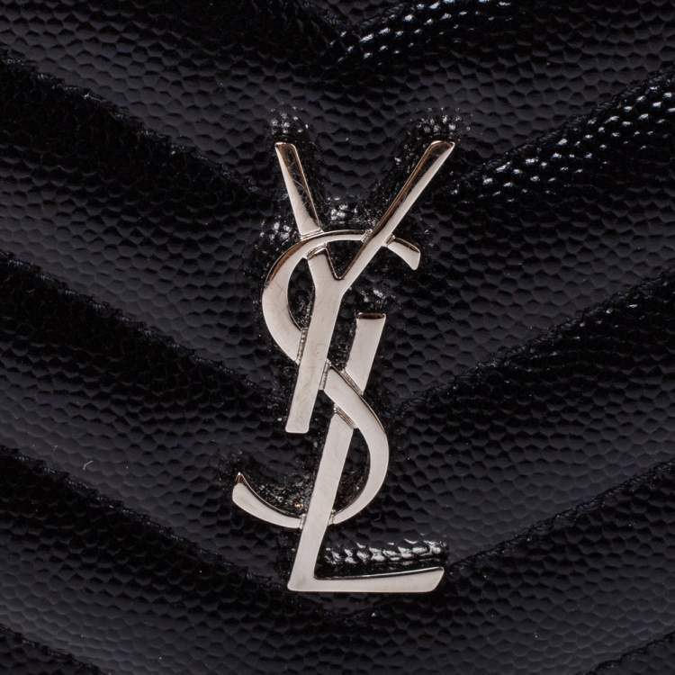 Pre Owned Saint Laurent Black Matelassé Leather Monogram Wallet