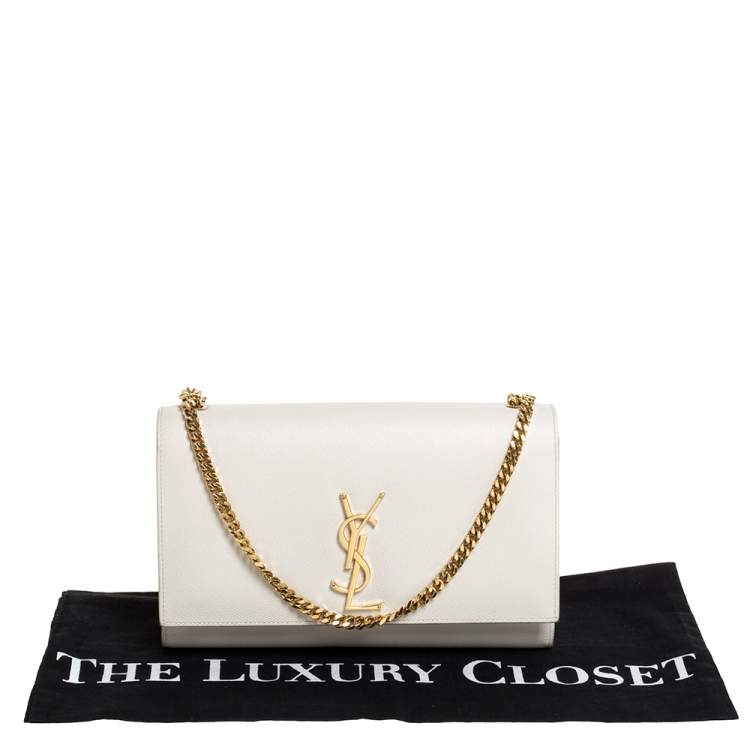 Pre Owned Saint Laurent Off White Leather Medium Kate Shoulder Bag