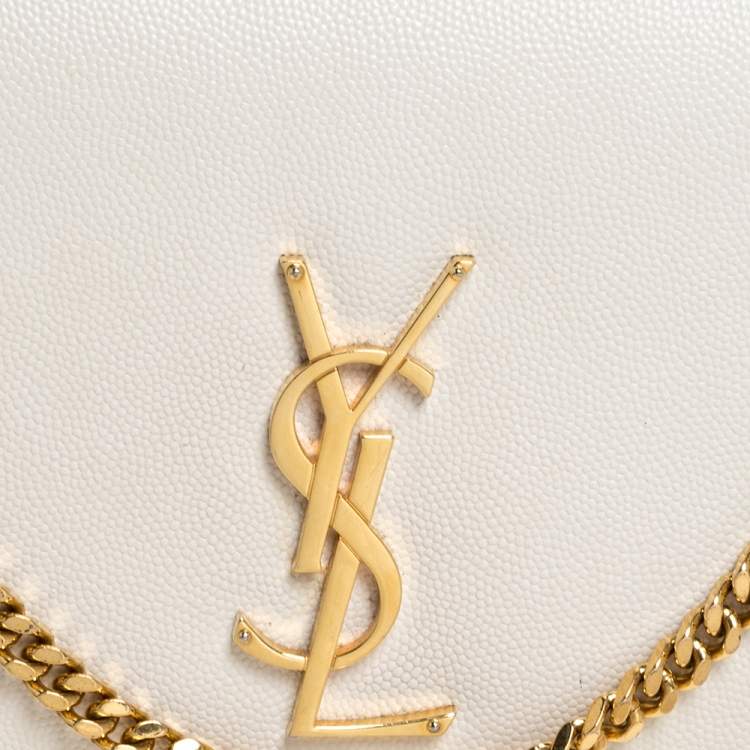 Pre Owned Saint Laurent Off White Leather Medium Kate Shoulder Bag