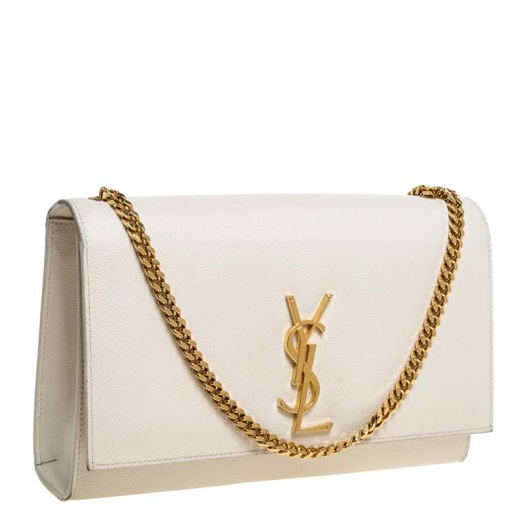 Pre Owned Saint Laurent Off White Leather Medium Kate Shoulder Bag