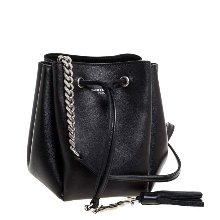 Pre Owned Saint Laurent Black Leather Jen Bucket Crossbody Bag