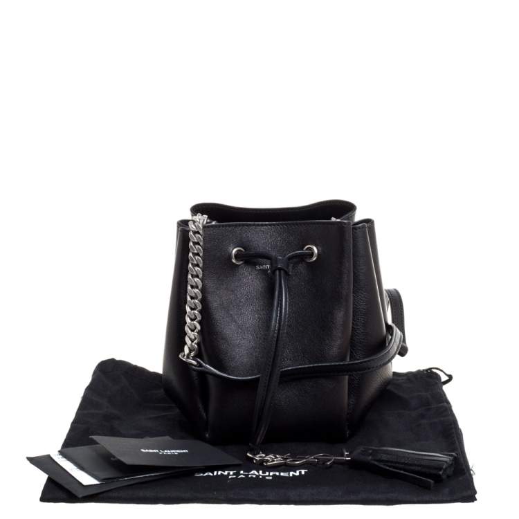 Pre Owned Saint Laurent Black Leather Jen Bucket Crossbody Bag