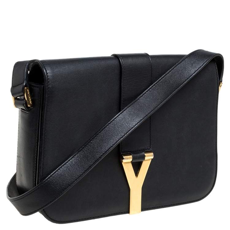 Pre Owned Saint Laurent Black Leather Ligne Y Shoulder Bag 