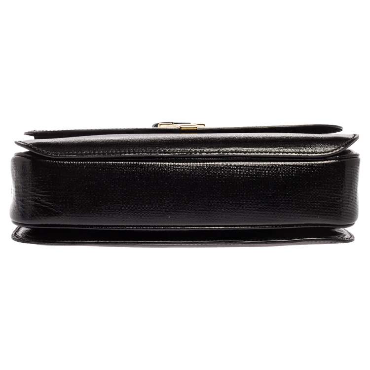 Pre Owned Saint Laurent Black Textured Patent Leather Large Chyc Shoulder Bag