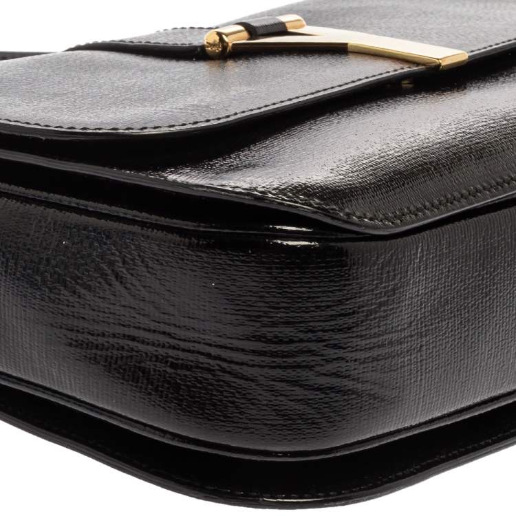 Pre Owned Saint Laurent Black Textured Patent Leather Large Chyc Shoulder Bag