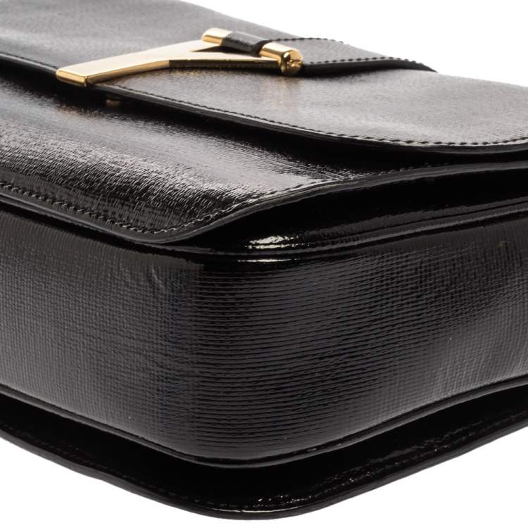 Pre Owned Saint Laurent Black Textured Patent Leather Large Chyc Shoulder Bag