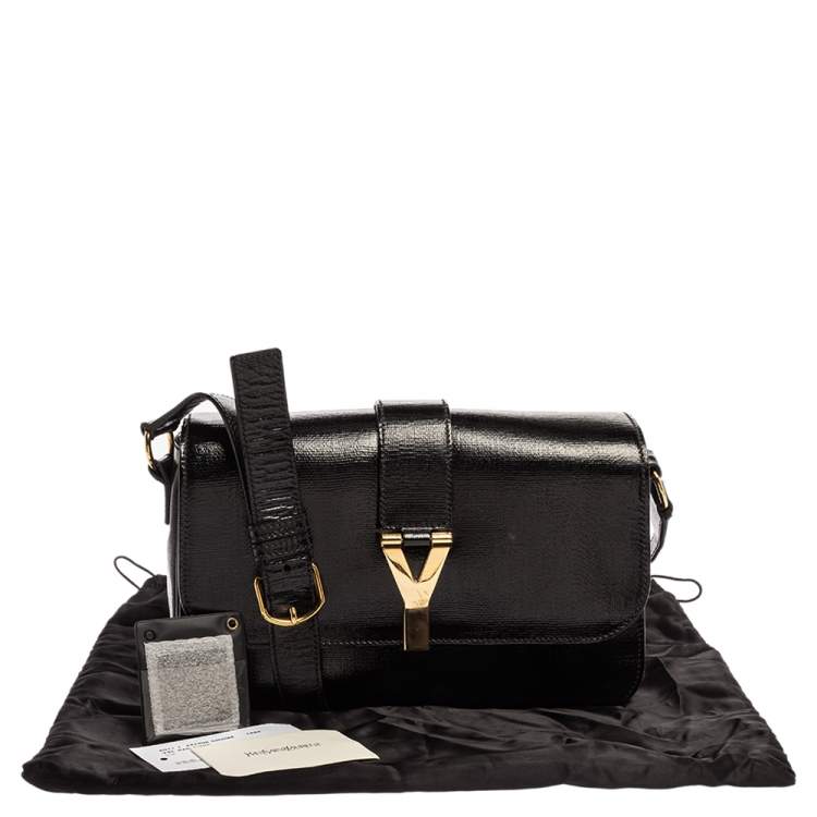 Pre Owned Saint Laurent Black Textured Patent Leather Large Chyc Shoulder Bag
