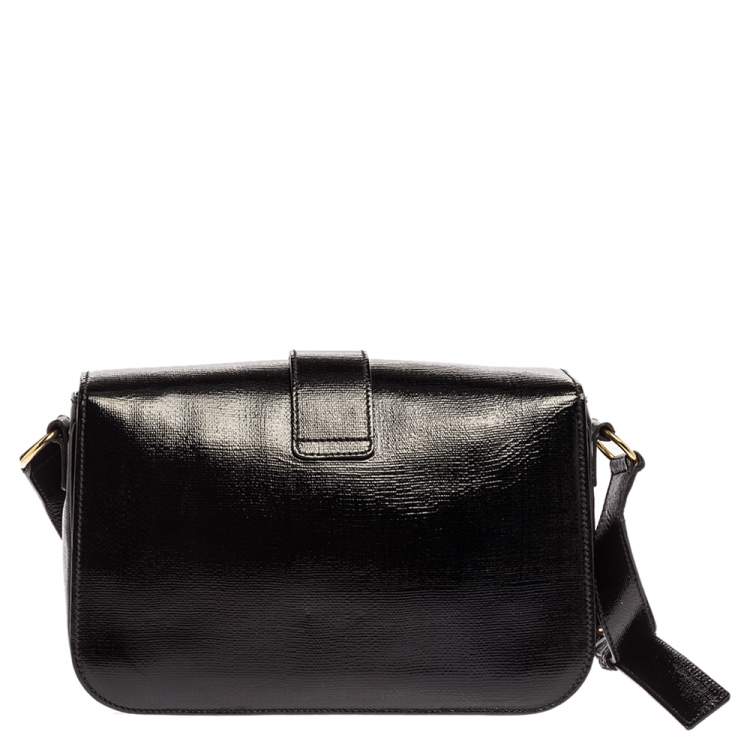 Pre Owned Saint Laurent Black Textured Patent Leather Large Chyc Shoulder Bag