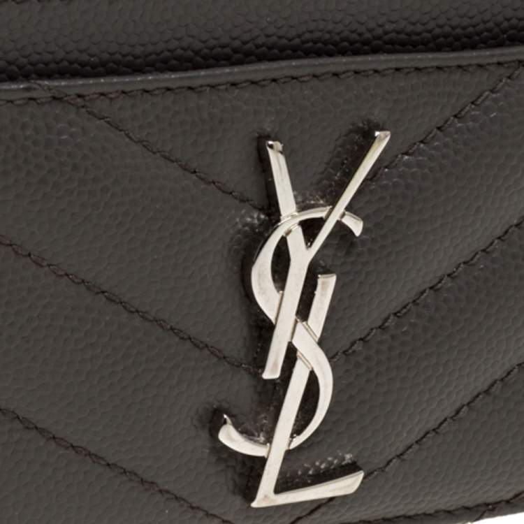 مملوكة مسبقًا Saint Laurent Grey Matelasse Leather Monogram Card Holder
