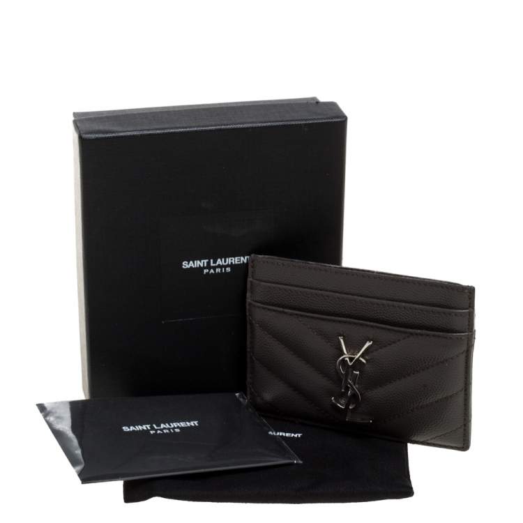 مملوكة مسبقًا Saint Laurent Grey Matelasse Leather Monogram Card Holder