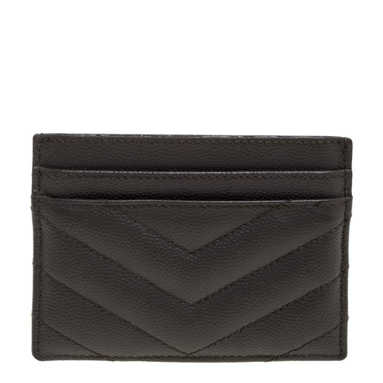 مملوكة مسبقًا Saint Laurent Grey Matelasse Leather Monogram Card Holder