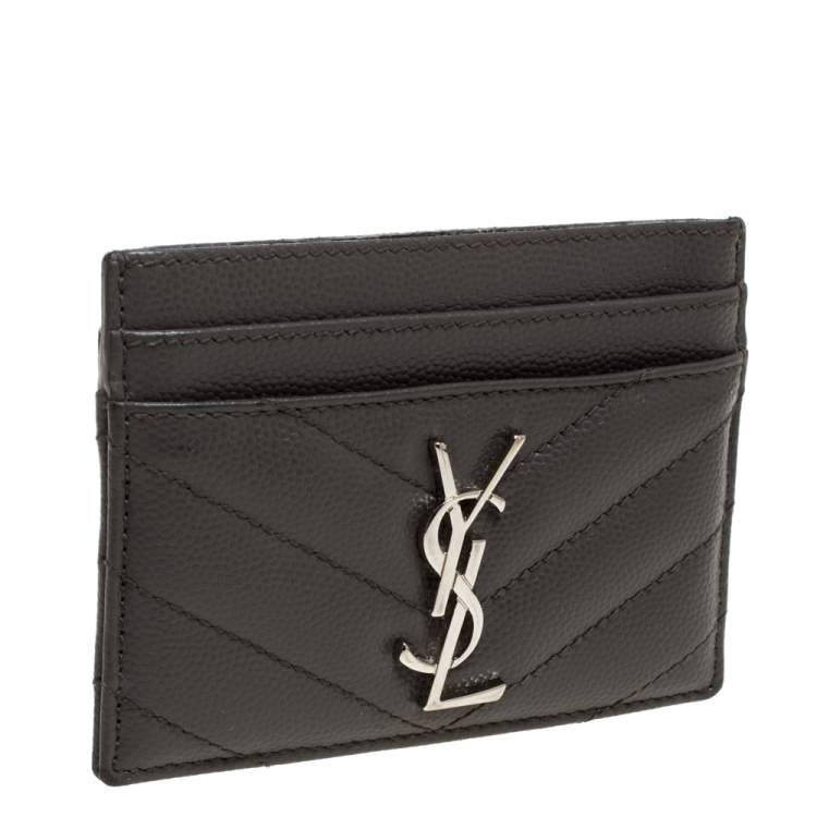 مملوكة مسبقًا Saint Laurent Grey Matelasse Leather Monogram Card Holder