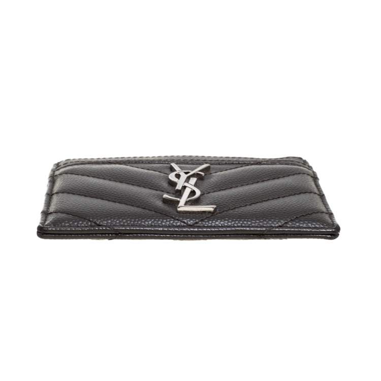 مملوكة مسبقًا Saint Laurent Grey Matelasse Leather Monogram Card Holder