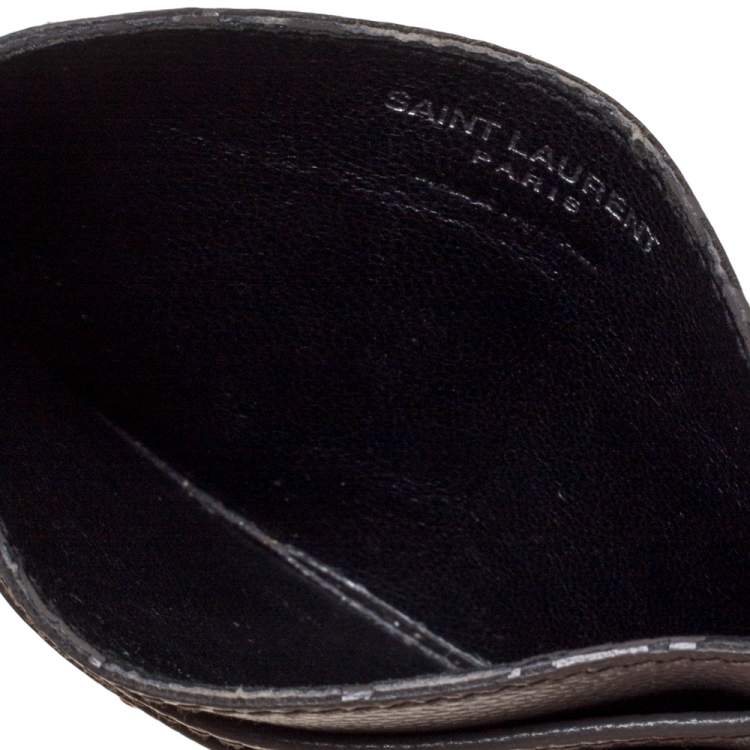 مملوكة مسبقًا Saint Laurent Grey Matelasse Leather Monogram Card Holder