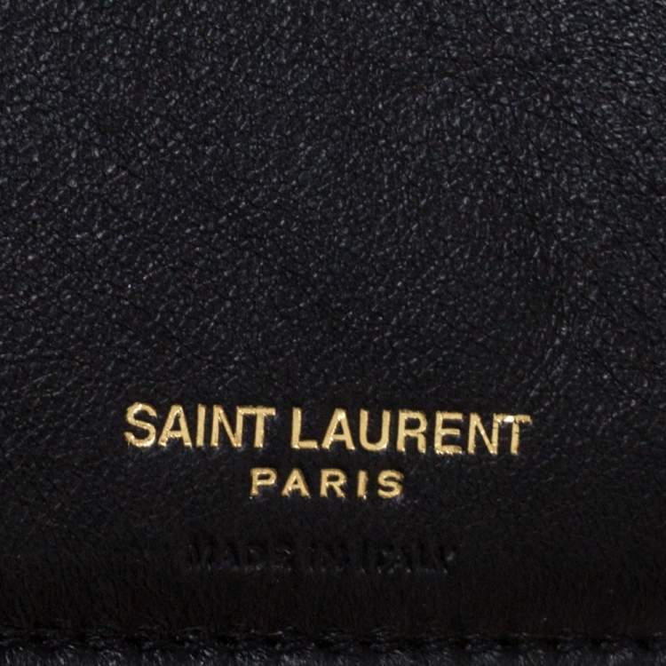 Pre Owned Saint Laurent Paris Black Patent Leather Vicky Trifold Wallet