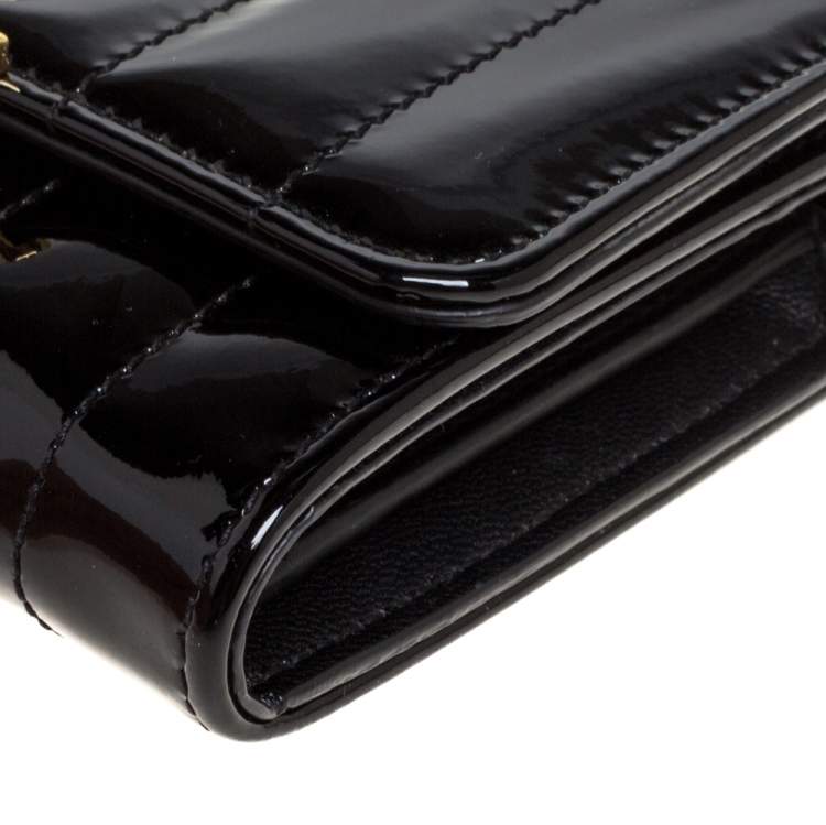 Pre Owned Saint Laurent Paris Black Patent Leather Vicky Trifold Wallet