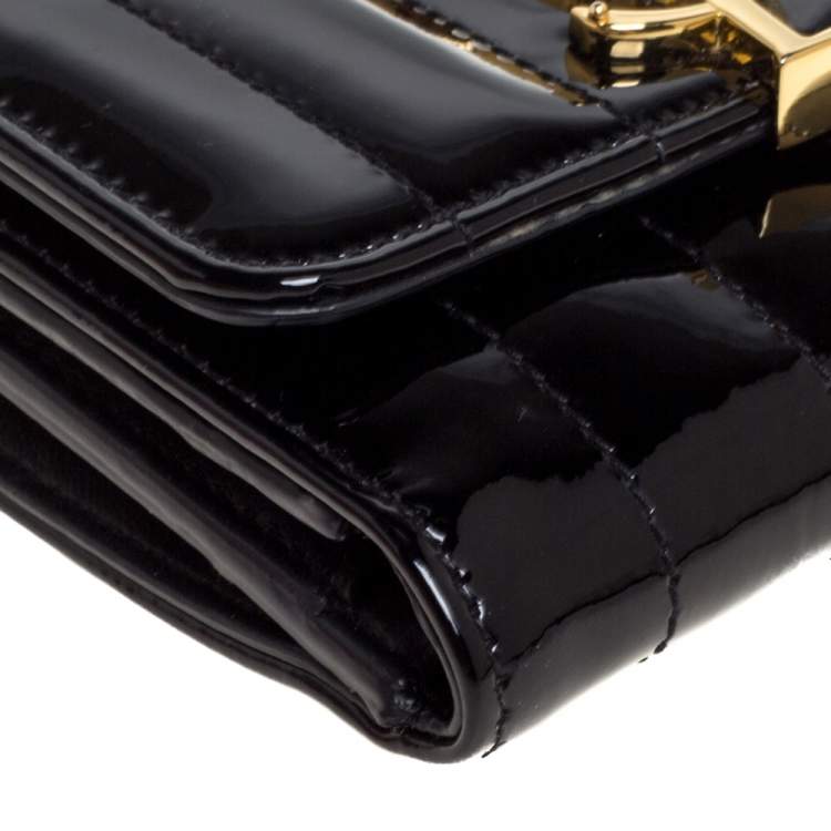 Pre Owned Saint Laurent Paris Black Patent Leather Vicky Trifold Wallet