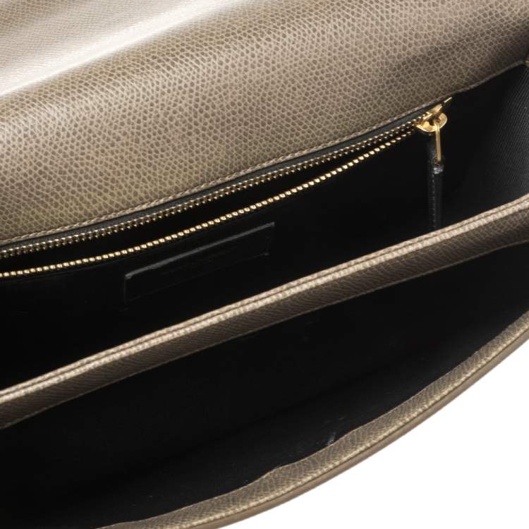 Pre Owned Saint Laurent Green Khaki Leather Medium Monogram Université Flap Shoulder Bag