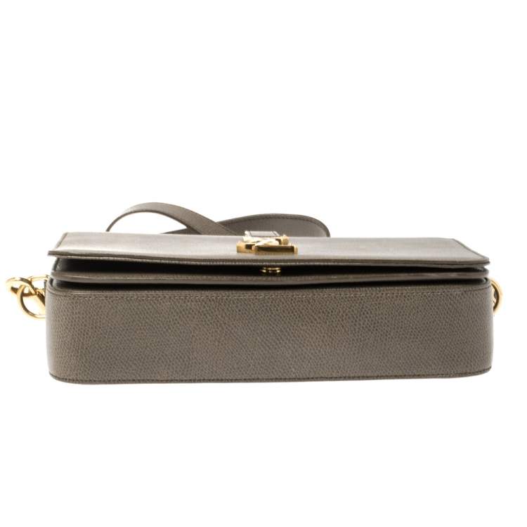 Pre Owned Saint Laurent Green Khaki Leather Medium Monogram Université Flap Shoulder Bag