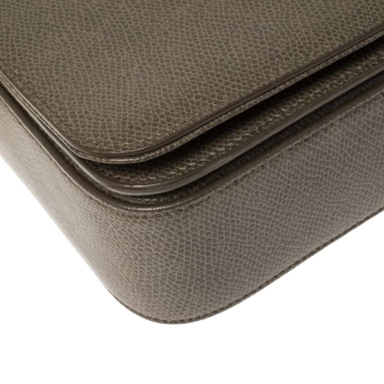 Pre Owned Saint Laurent Green Khaki Leather Medium Monogram Université Flap Shoulder Bag