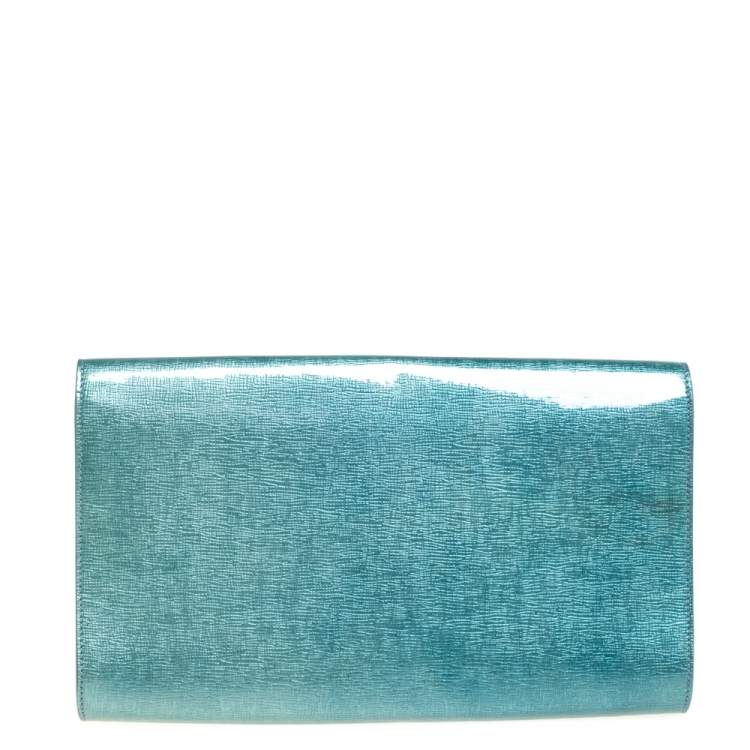Pre Owned Saint Laurent Mint Green Patent Leather Belle De Jour Flap Clutch