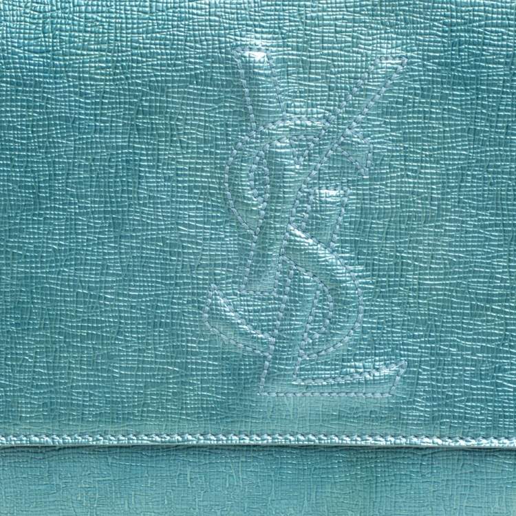 Pre Owned Saint Laurent Mint Green Patent Leather Belle De Jour Flap Clutch