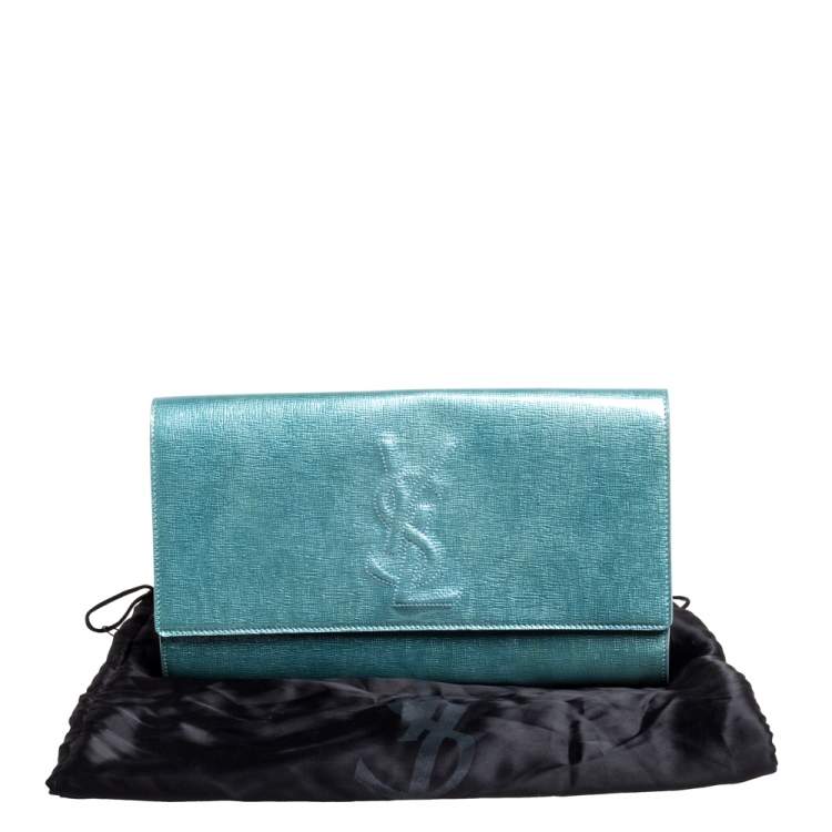 Pre Owned Saint Laurent Mint Green Patent Leather Belle De Jour Flap Clutch