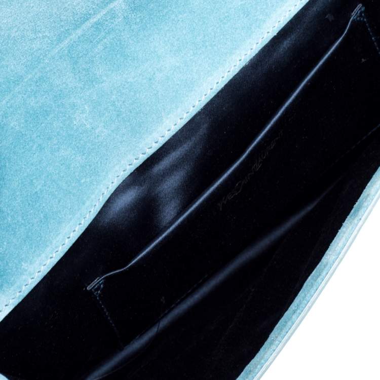 Pre Owned Saint Laurent Mint Green Patent Leather Belle De Jour Flap Clutch