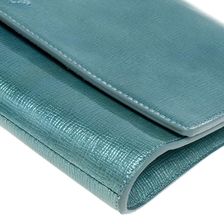 Pre Owned Saint Laurent Mint Green Patent Leather Belle De Jour Flap Clutch