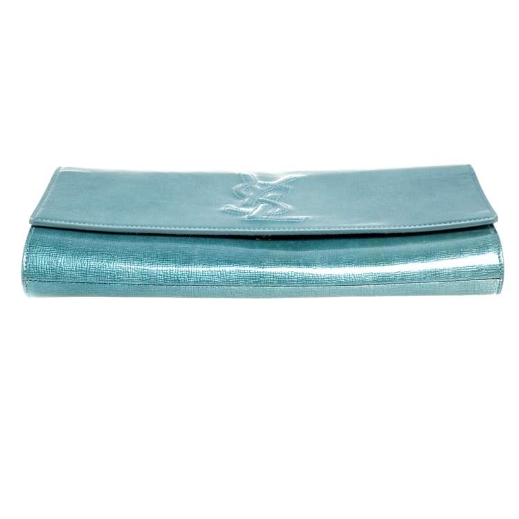 Pre Owned Saint Laurent Mint Green Patent Leather Belle De Jour Flap Clutch