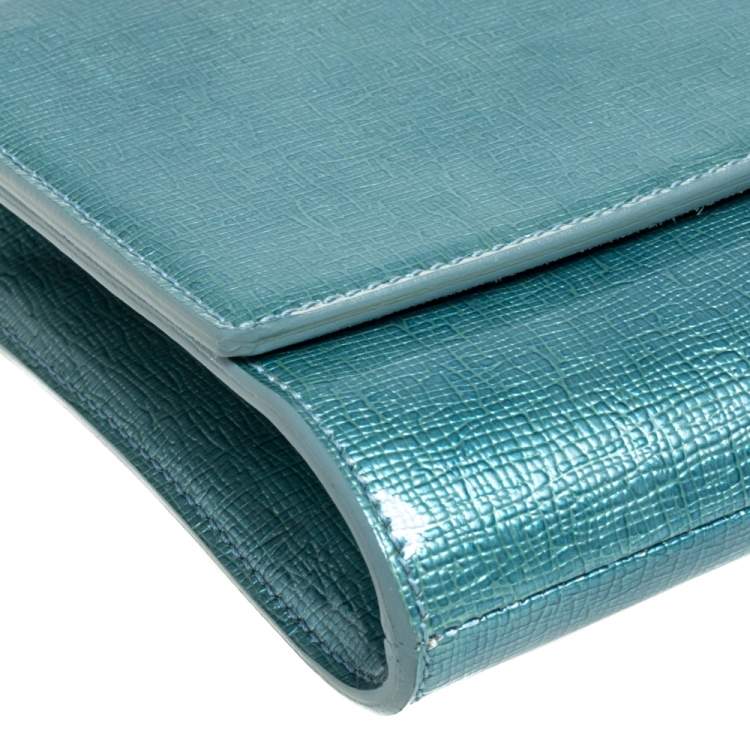 Pre Owned Saint Laurent Mint Green Patent Leather Belle De Jour Flap Clutch
