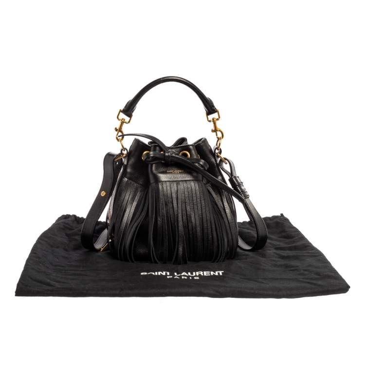 Pre Owned Saint Laurent Black Leather Small Emmanuelle Fringed Bucket Bag