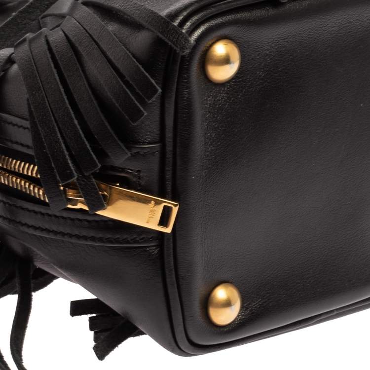 Pre Owned Saint Laurent Black Leather Small Emmanuelle Fringed Bucket Bag
