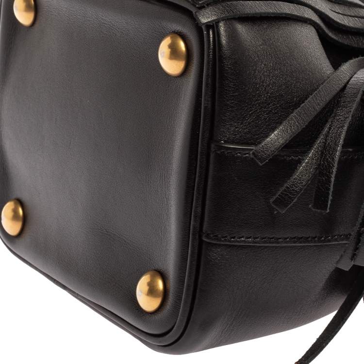 Pre Owned Saint Laurent Black Leather Small Emmanuelle Fringed Bucket Bag