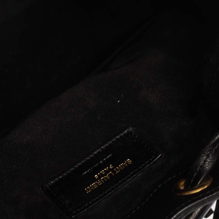 Pre Owned Saint Laurent Black Leather Small Emmanuelle Fringed Bucket Bag