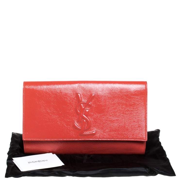 Pre Owned Yves Saint Laurent Orange Patent Leather Belle De Jour Flap Clutch