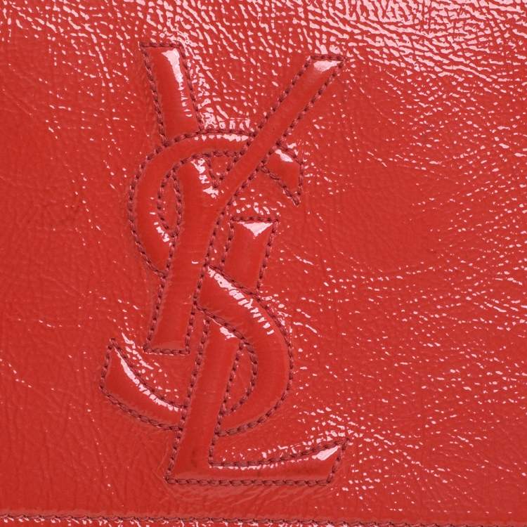 Pre Owned Yves Saint Laurent Orange Patent Leather Belle De Jour Flap Clutch