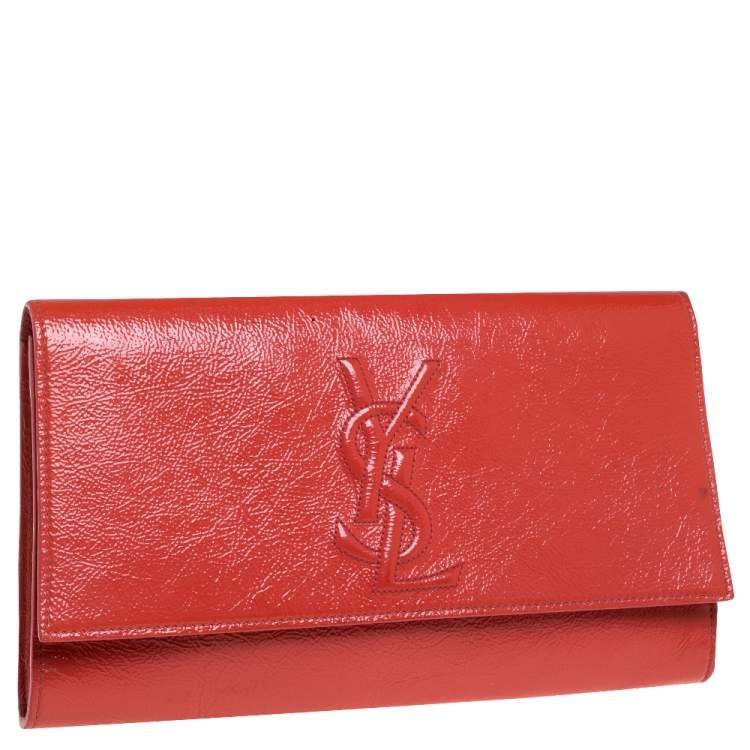 Pre Owned Yves Saint Laurent Orange Patent Leather Belle De Jour Flap Clutch